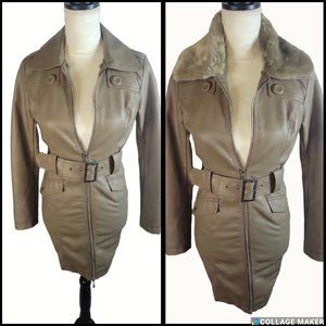 NWOT Women's Calini Faux Leather Coat w/ Detachable Faux Fur Collar